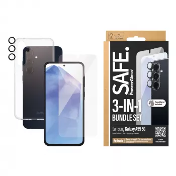 PanzerGlass SAFE 3-in-1 apsaugos rinkinys Samsung Galaxy A55 5G nuo įbrėžimų ir smūgių