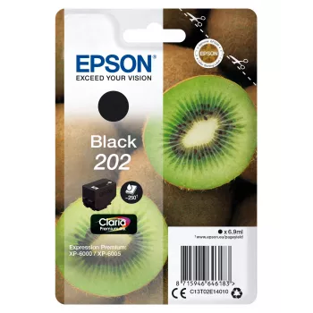 Epson Kiwi juodas rašalo kasetė 202 Claria Premium, standartinė talpa, pigmentinis rašalas, 6,9 ml, 1 vnt., 250 puslapių