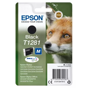 Epson Fox Singlepack Black T1281 DURABrite Ultra rašalas, juodas, pigmentinis, 5,9 ml, 1 vnt.