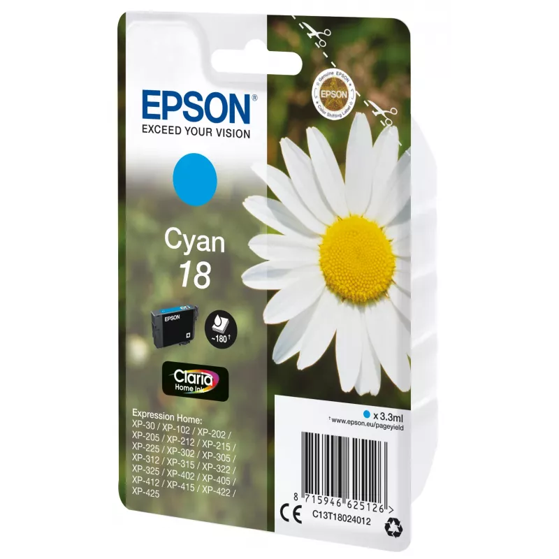 Epson Daisy 18 Claria Home Ink rašalinė kasetė, Cyan, 3,3 ml, 1 vnt., 180 puslapių