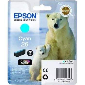 Rašalo kasetė Epson C13T26124010 Vienetinis pakuotė Cyan 26 Claria Premium — Cianinė, 1 vnt.