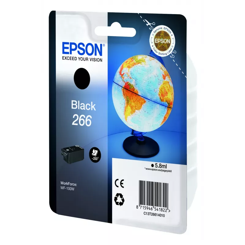 Kasetė Epson 266 Black Globe Singlepack, pigmentinis rašalas, 5.8 ml, 1 vnt., 250 puslapių