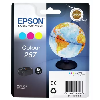 Kasetė Epson Globe Singlepack Colour 267, Cyan, Magenta, Geltona, pigmentiniai rašalai, 6,7 ml, 1 vnt., 200 puslapių