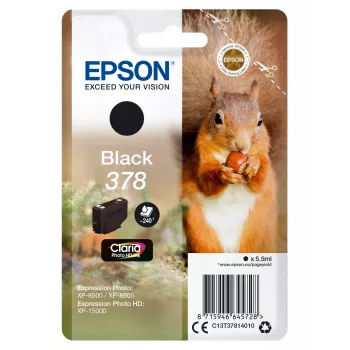 Epson Squirrel Singlepack Black 378 Claria Photo HD rašalas, standartinė talpa, juodas, pigmentinis, 5,5 ml, 1 vnt., 240 puslapių