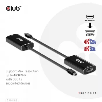 CLUB3D Mini DisplayPort 1.4 į HDMI 4K120Hz su DSC1.2 aktyvus adapteris M/F