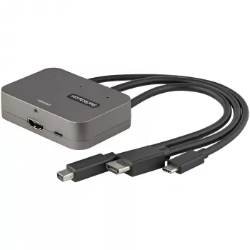 StarTech.com 3-in-1 Multiport HDMI adapteris - 4K 60Hz USB-C, HDMI arba Mini DisplayPort į HDMI keitiklis konferencijų kambariui - skaitmeninis AV vaizdo adapteris HDMI monitoriui / ekranui prijungti