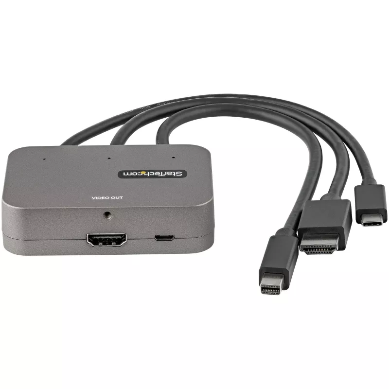 StarTech.com 3-in-1 Multiport HDMI adapteris - 4K 60Hz USB-C, HDMI arba Mini DisplayPort į HDMI keitiklis konferencijų kambariui - skaitmeninis AV vaizdo adapteris HDMI monitoriui / ekranui prijungti