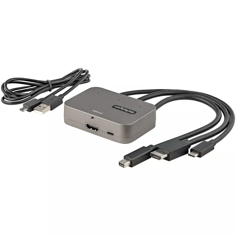 StarTech.com 3-in-1 Multiport HDMI adapteris - 4K 60Hz USB-C, HDMI arba Mini DisplayPort į HDMI keitiklis konferencijų kambariui - skaitmeninis AV vaizdo adapteris HDMI monitoriui / ekranui prijungti
