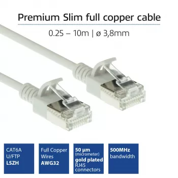ACT pilkas 5 metrų LSZH U/FTP CAT6A plonas duomenų centro jungiamasis kabelis su RJ45 kištukais