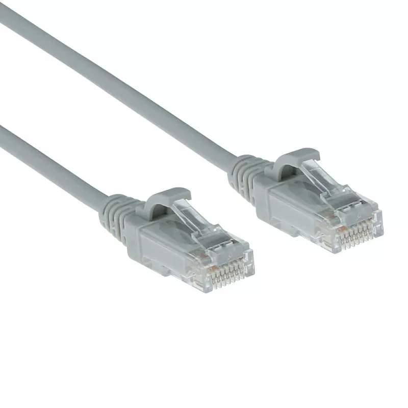 ACT pilkas 0,25 m LSZH U/UTP CAT6 plonas jungiamasis kabelis su apsaugotais RJ45 kištukais