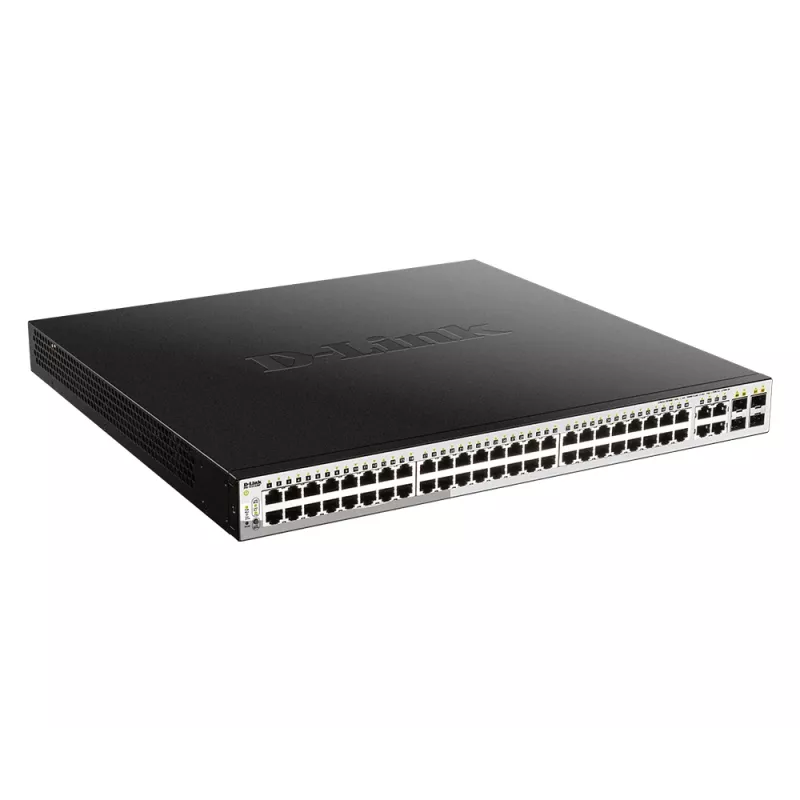 D-Link DGS-1210-52MP 52 prievadų PoE Gigabit valdomas jungiklis su 4 kombinuotais prievadais