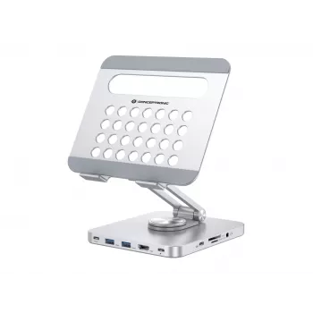 Conceptronic DONN26G sidabrinis multimedijos stovas planšetei su 8-in-1 dokavimo stotele, aliuminis, 100 W