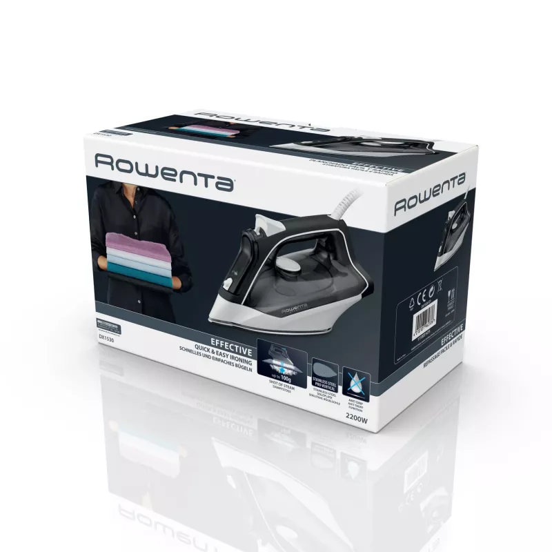 Rowenta DX1530 lygintuvas su garais, nerūdijančio plieno padas, 2200 W, juodas