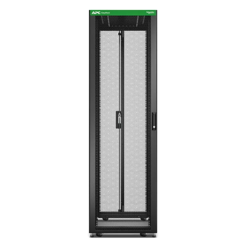 APC Easy Rack 42U stelažas, juodas, su stogu, ratukais, kojelėmis, 4 kronšteinais ir dugnu, be šoninių plokščių, 1991H x 600W x 1000D mm