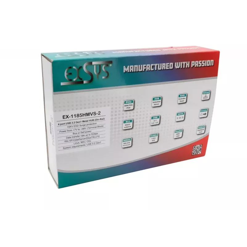 USB stotelė EXSYS EX-1185HMVS-2 – 4 prievadų USB 3.2 Gen1 metaliniame korpuse