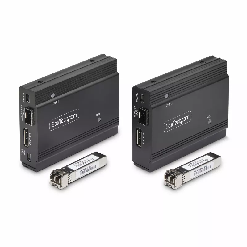 StarTech.com DisplayPort KVM prailgintuvas per šviesolaidį, 4K 60Hz, konsolės prailgintuvo rinkinys, iki 300 m (daugiamodis) su įmontuotais SFP+ moduliais, 3x USB HID