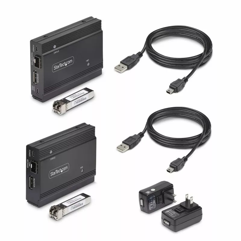StarTech.com DisplayPort KVM prailgintuvas per šviesolaidį, 4K 60Hz, konsolės prailgintuvo rinkinys, iki 300 m (daugiamodis) su įmontuotais SFP+ moduliais, 3x USB HID