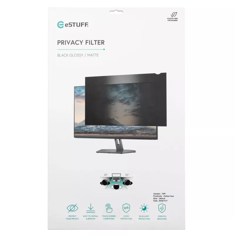 eSTUFF GLBB24519325 privatumo filtras monitoriui 61 cm (24 col.) be rėmelio