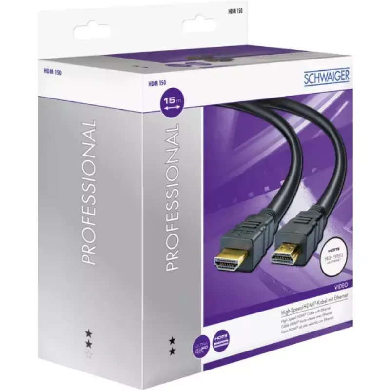 HDMI kabelis Schwaiger HDM150 013 15m Type A juodas auksinis