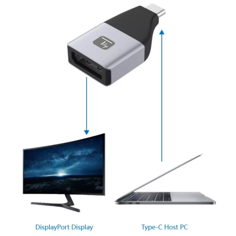 Techly IADAP USBC-DP4K USB-C į DisplayPort adapteris 4K 60Hz juodas/sidabrinis