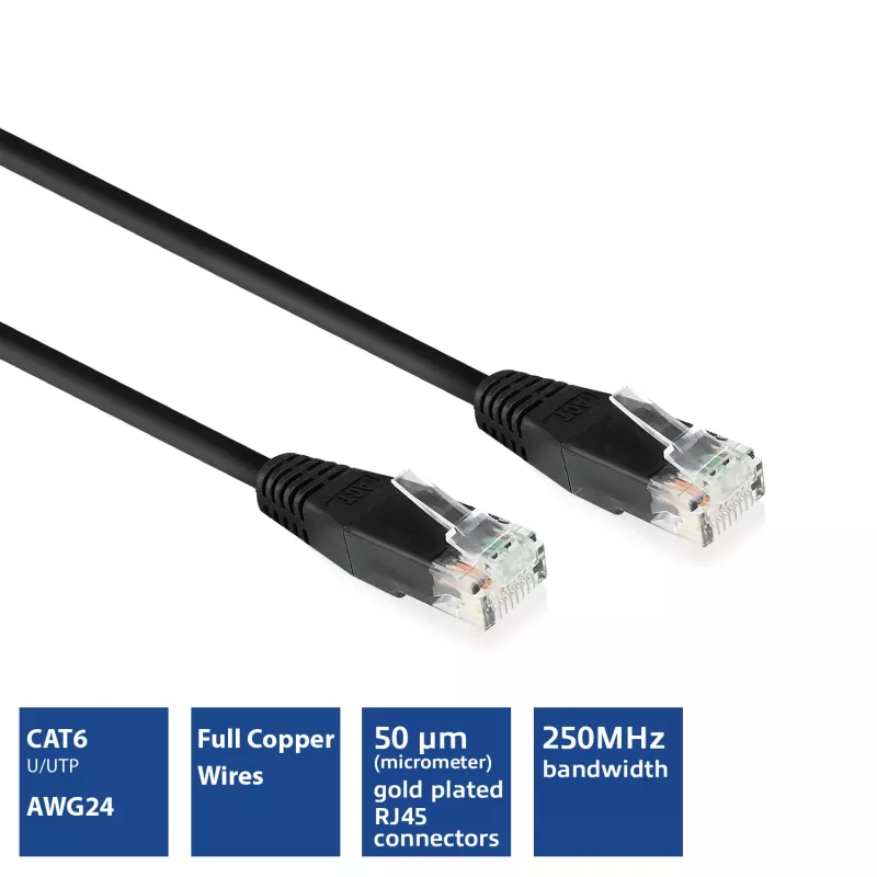 ACT Black 5 metrų U/UTP CAT6 jungiamasis kabelis su RJ45 jungtimis