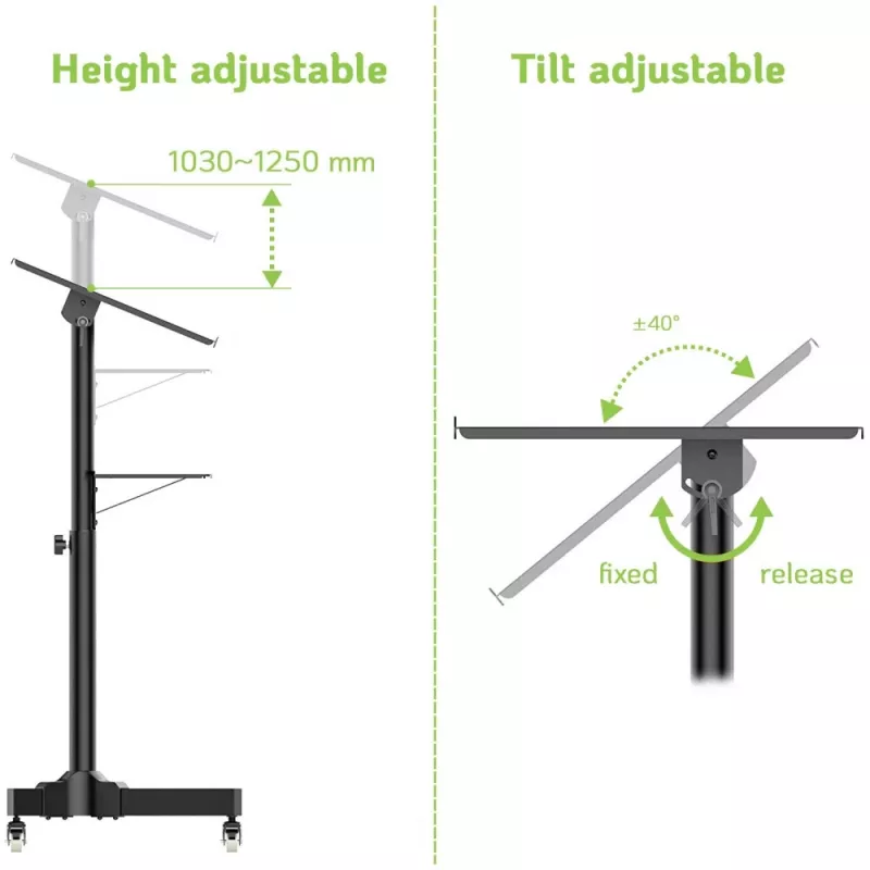 Techly ICA-TB TPM-1BK universalus nešiojamųjų kompiuterių ir projektorių vežimėlis, 103-125 cm, juodas