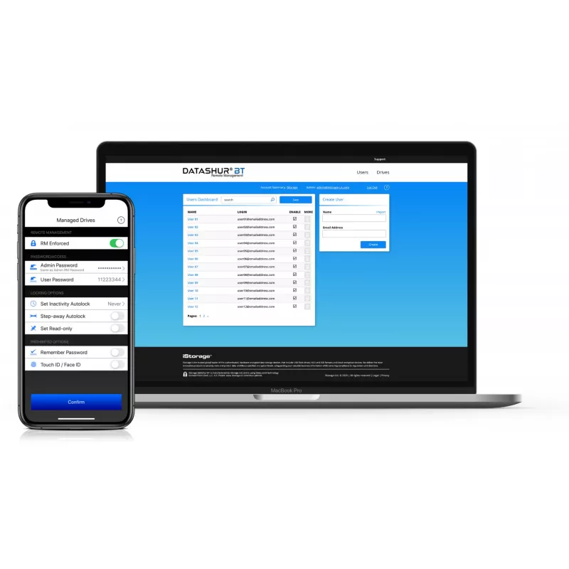 iStorage datAshur BT 64 GB | Šifruotas saugus USB atmintukas | Atrakinimas per išmanųjį telefoną Bluetooth | FIPS 140-2 Level 3 sertifikuotas | Paruoštas nuotoliniam valdymui