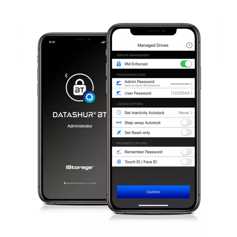 iStorage datAshur BT 64 GB | Šifruotas saugus USB atmintukas | Atrakinimas per išmanųjį telefoną Bluetooth | FIPS 140-2 Level 3 sertifikuotas | Paruoštas nuotoliniam valdymui