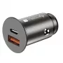 Techly Mini automobilinis įkroviklis USB-A ir USB-C Quick Charge 3.0 38W juodas metalinis