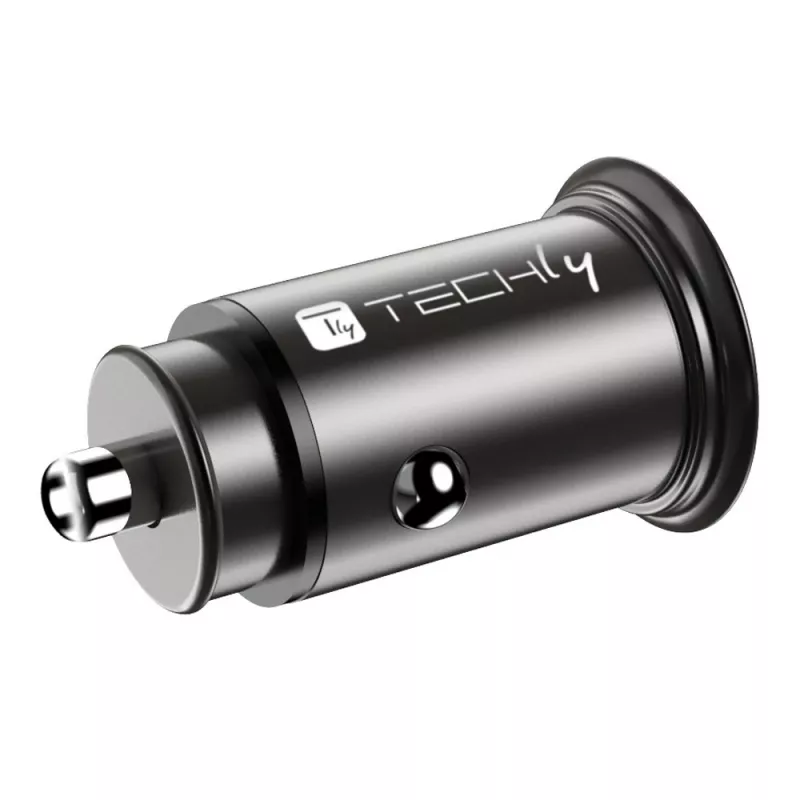 Techly Mini automobilinis įkroviklis USB-A ir USB-C Quick Charge 3.0 38W juodas metalinis