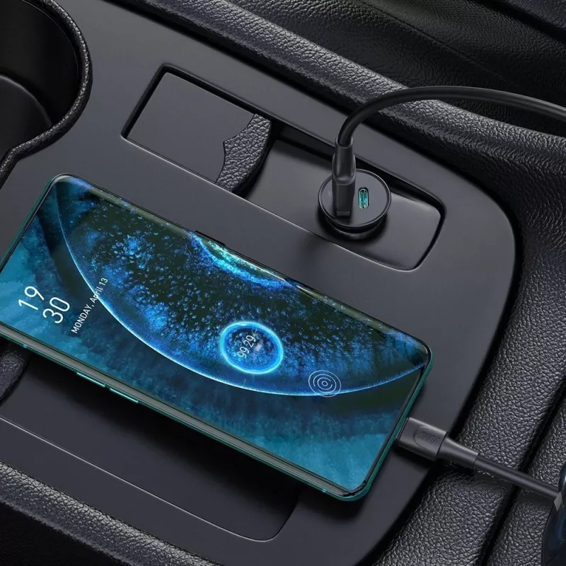 Techly Mini automobilinis įkroviklis USB-A ir USB-C Quick Charge 3.0 38W juodas metalinis