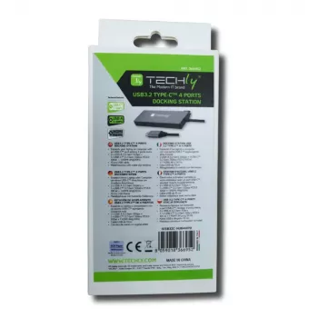Techly IUSB32C-HUB4HPD nešiojamojo kompiuterio stotelė / prievadų replikatorius, laidinis, USB 3.2 Gen 2 (3.1 Gen 2) Type-C, pilka