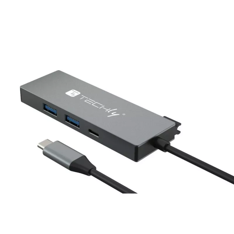Techly IUSB32C-HUB4HPD nešiojamojo kompiuterio stotelė / prievadų replikatorius, laidinis, USB 3.2 Gen 2 (3.1 Gen 2) Type-C, pilka