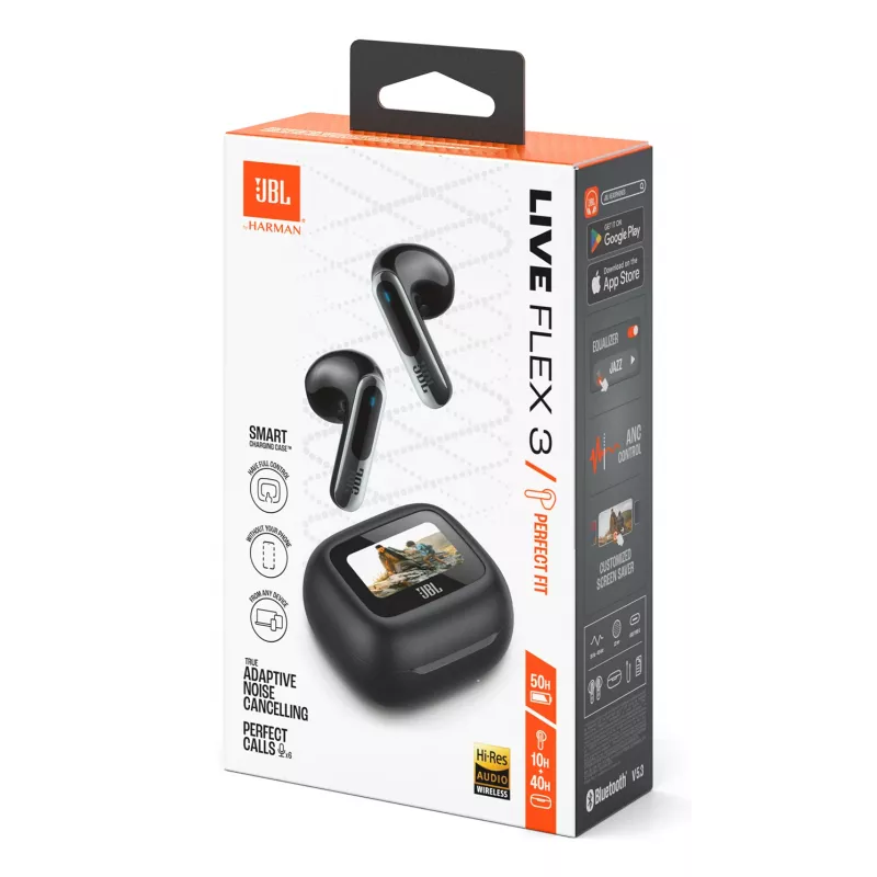 JBL Live Flex 3 belaidės ausinės į ausį, skambučiams, muzikai, sportui, kasdieniam naudojimui, juodos