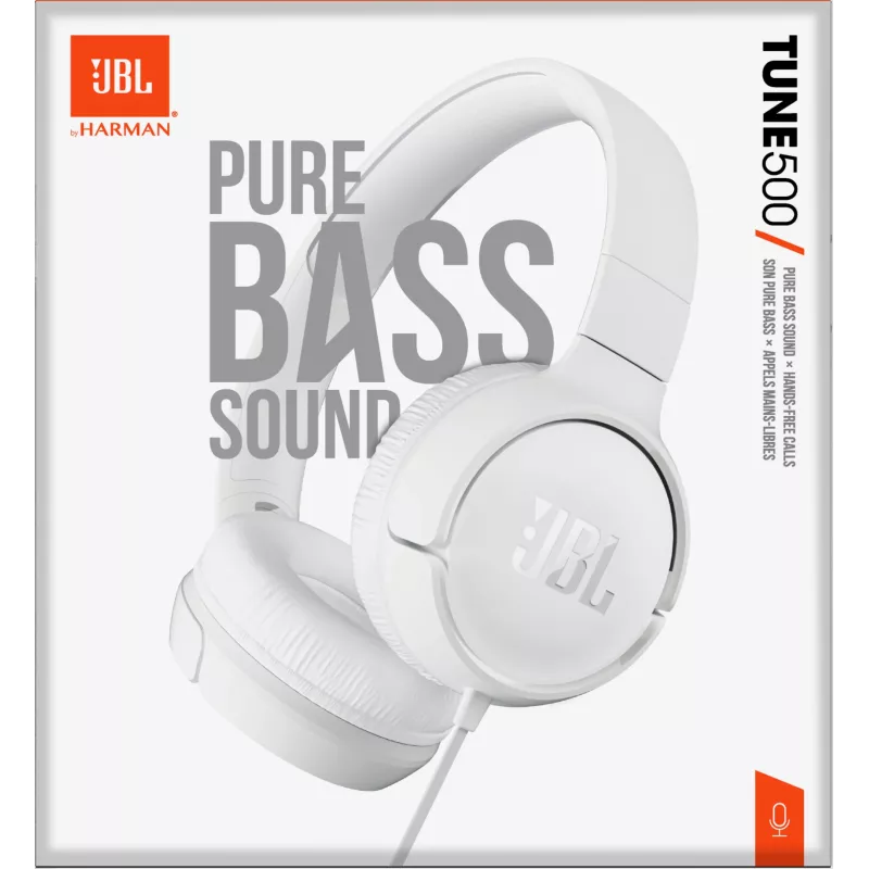 Ausinės JBL Tune 500 BALTA, laidinės, 20-20000 Hz, Muzika, 148 g