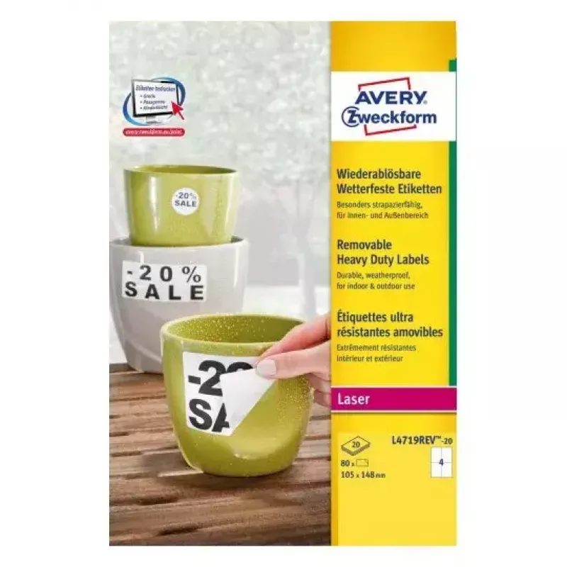 Lipnus etiketės lapas Avery L4719REV-20