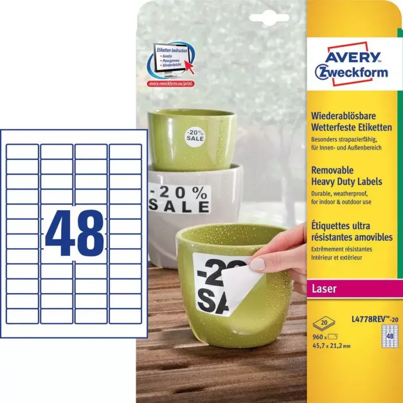 Lipni etiketė Avery L4778REV-20 užapvalintas stačiakampis