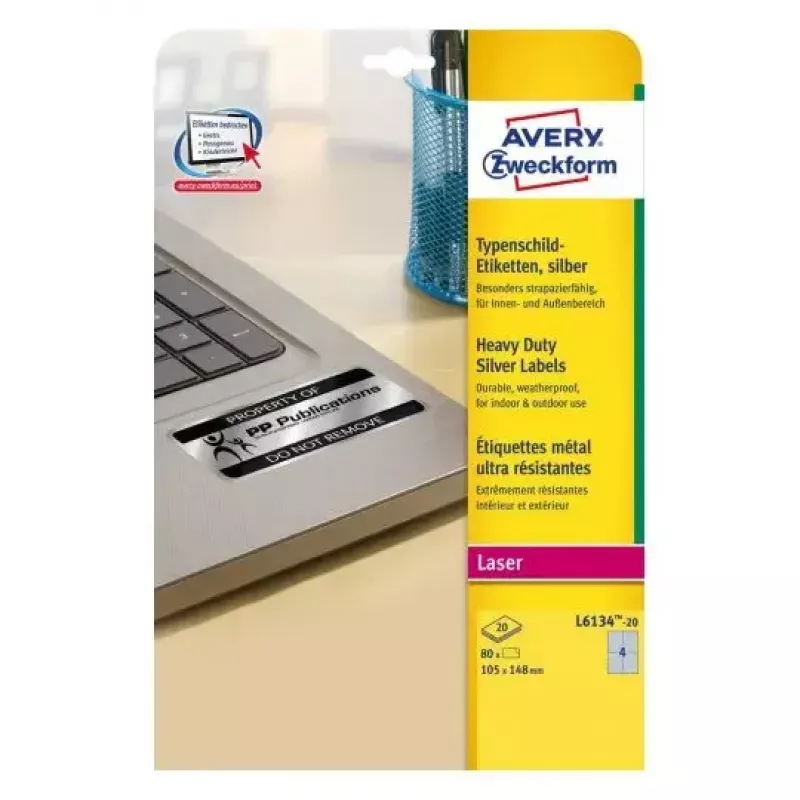 Lipni etiketė spausdintuvui Avery L6134-20 sidabrinė