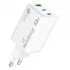 MediaRange MRMA116-2 GaN įkroviklis į rozetę, 65 W, 3 lizdai (1x USB-A, 2x USB-C), baltas