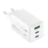 MediaRange MRMA116-2 GaN įkroviklis į rozetę, 65 W, 3 lizdai (1x USB-A, 2x USB-C), baltas
