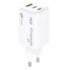 MediaRange MRMA116-2 GaN įkroviklis į rozetę, 65 W, 3 lizdai (1x USB-A, 2x USB-C), baltas