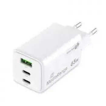 Mobiliojo įrenginio įkroviklis MediaRange MRMA116-2 — 65 W greitasis įkroviklis su 2× USB-C, baltas