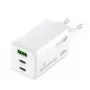 MediaRange MRMA116-2 GaN įkroviklis į rozetę, 65 W, 3 lizdai (1x USB-A, 2x USB-C), baltas