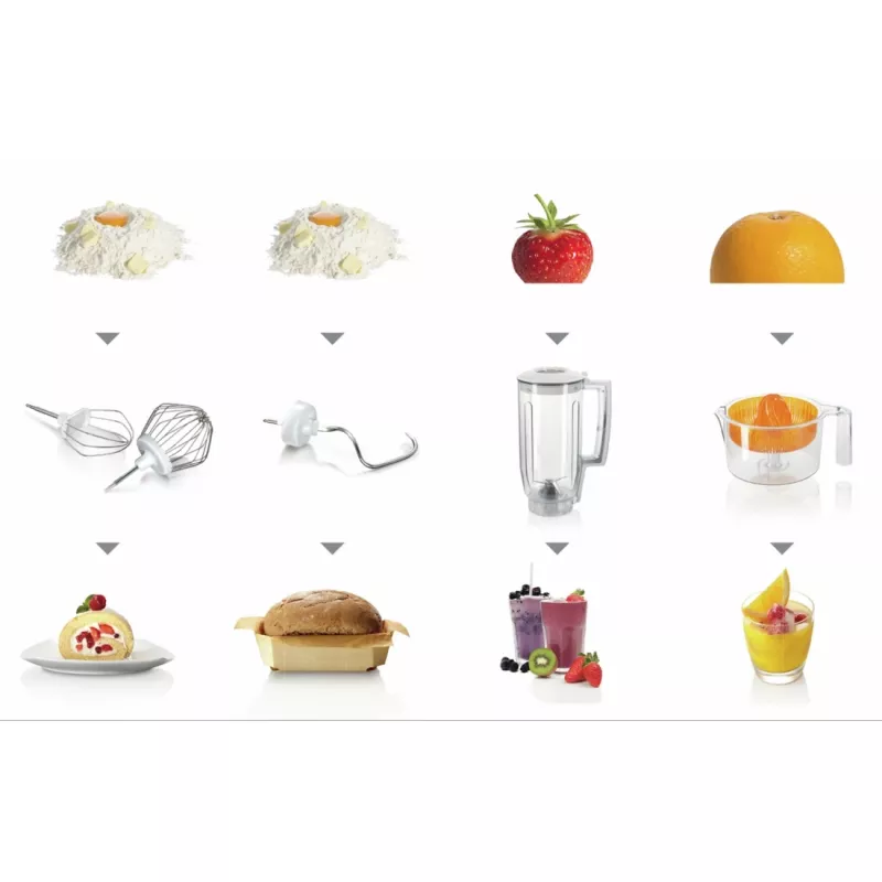 Bosch MUM5 Start Line universalus virtuvės kombainas 800 W 3,9 L oranžinis, sidabrinis, permatomas, baltas