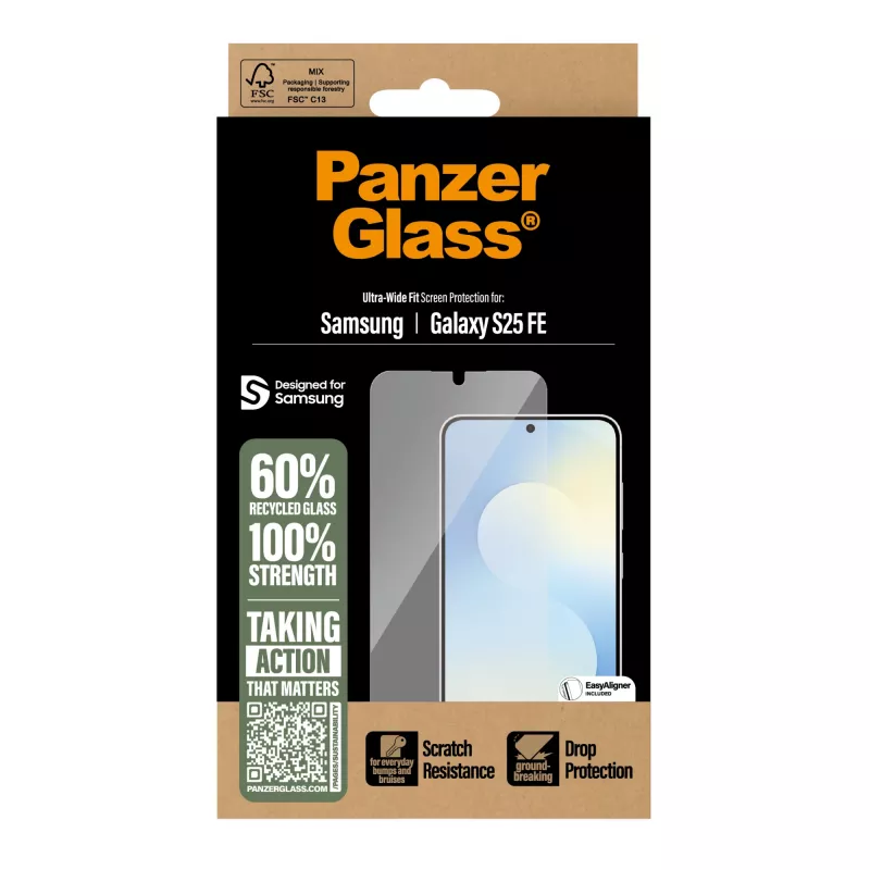 PanzerGlass ® Apsauginis stiklas Samsung Galaxy S25 FE 5G | Ultra-Wide Fit su EasyAligner