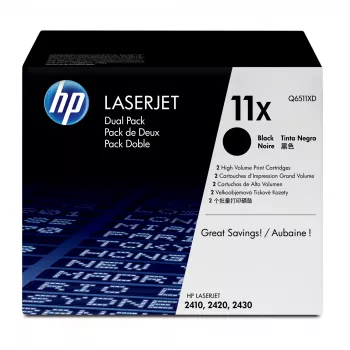 HP 11X didelės išeigos juodos originalios HP LaserJet kasečių dvejetas, 2 vnt.