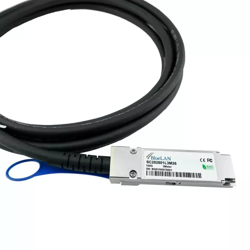 InfiniBand / šviesolaidinis kabelis BlueOptics QFX-QSFP28-DAC-5M-BL 5 m QSFP28 Kištukas/Kištukas