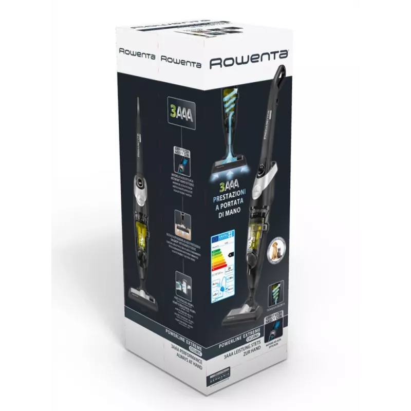 Rowenta RH8155 strypinis siurblys / elektrinis šluotražis AC Dry Cyclonic, be maišelio, 0,9 l, 750 W, juoda, sidabrinė, geltona