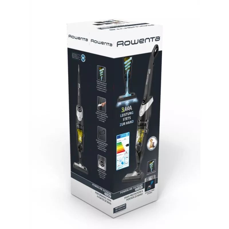 Rowenta RH8155 strypinis siurblys / elektrinis šluotražis AC Dry Cyclonic, be maišelio, 0,9 l, 750 W, juoda, sidabrinė, geltona