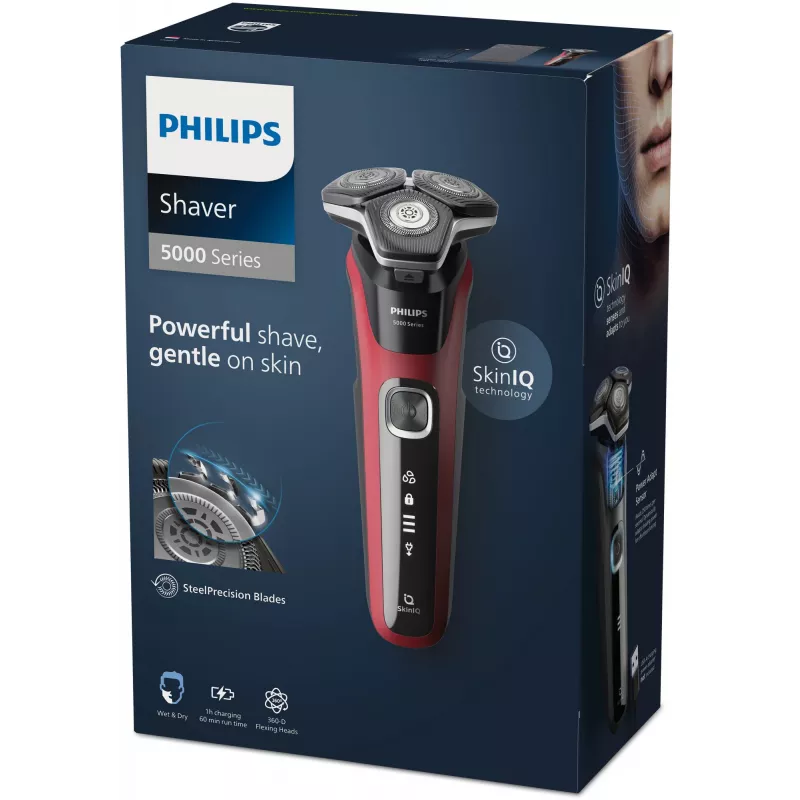 Rotacinis skustuvas Philips Series 5000 S5883/10 — 3 galvutės, šlapias ir sausas skutimas, 60 min veikimo, LED ekranas, USB įkrovimas
